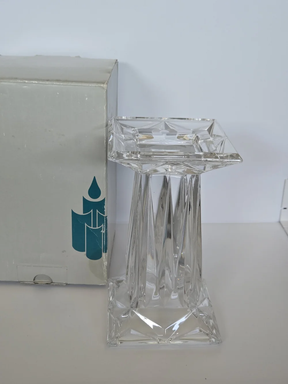 Vtg PartyLite P7374 Quad Prism Pedestal 24% Lead Crystal Pillar Candle Holder